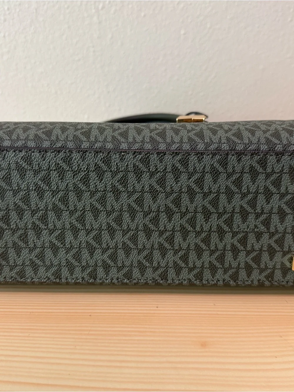 Michael Kors Dark Green Signature Satchel with Gold MK Charm
